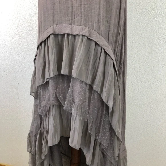 Anthropologie A’Reve Grey Taupe High Low Boho Lace Tiered Ruffle Dress - Picture 10 of 11